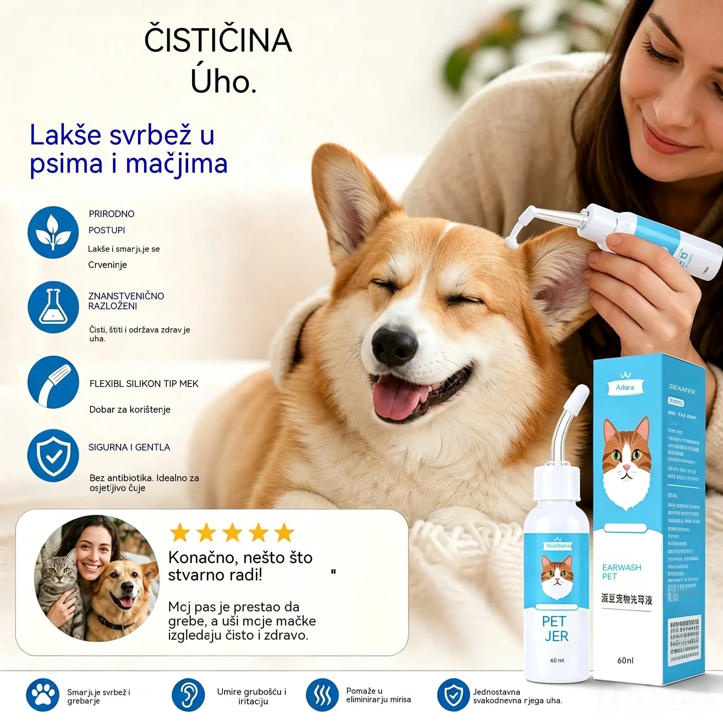 🐶🐱 【Cumpără 1 Primești 1 Gratuit】Soluție de curățare a urechilor pentru a calma mâncărimile la câini și pisici.