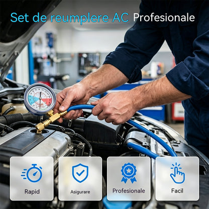 🔧❄️ Furtun de reumplere cu agent frigorific R134a pentru aer condiționat, cu manometru – Etanș, ușor de citit și compatibil cu autoturisme, camioane sau aparate de aer condiționat de uz casnic – Reumplere DIY în condiții de siguranță 🚗