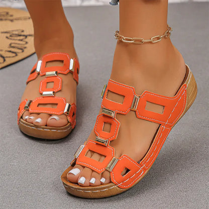 👡【Confortabile, fără oboseală la mers】Sandale retro cu platformă și toc tip wedge