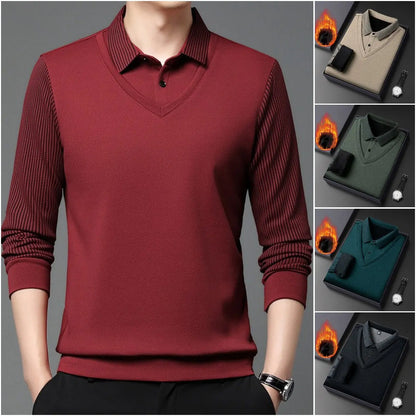 【M-4XL】 👔 Tricou Polo Bărbătesc cu Mânecă Lungă "2 în 1" · Căptușit și Călduros · Design Elegant cu Guler Clasicsi Mâneci cu Dungi · Stil Casual & Business!
