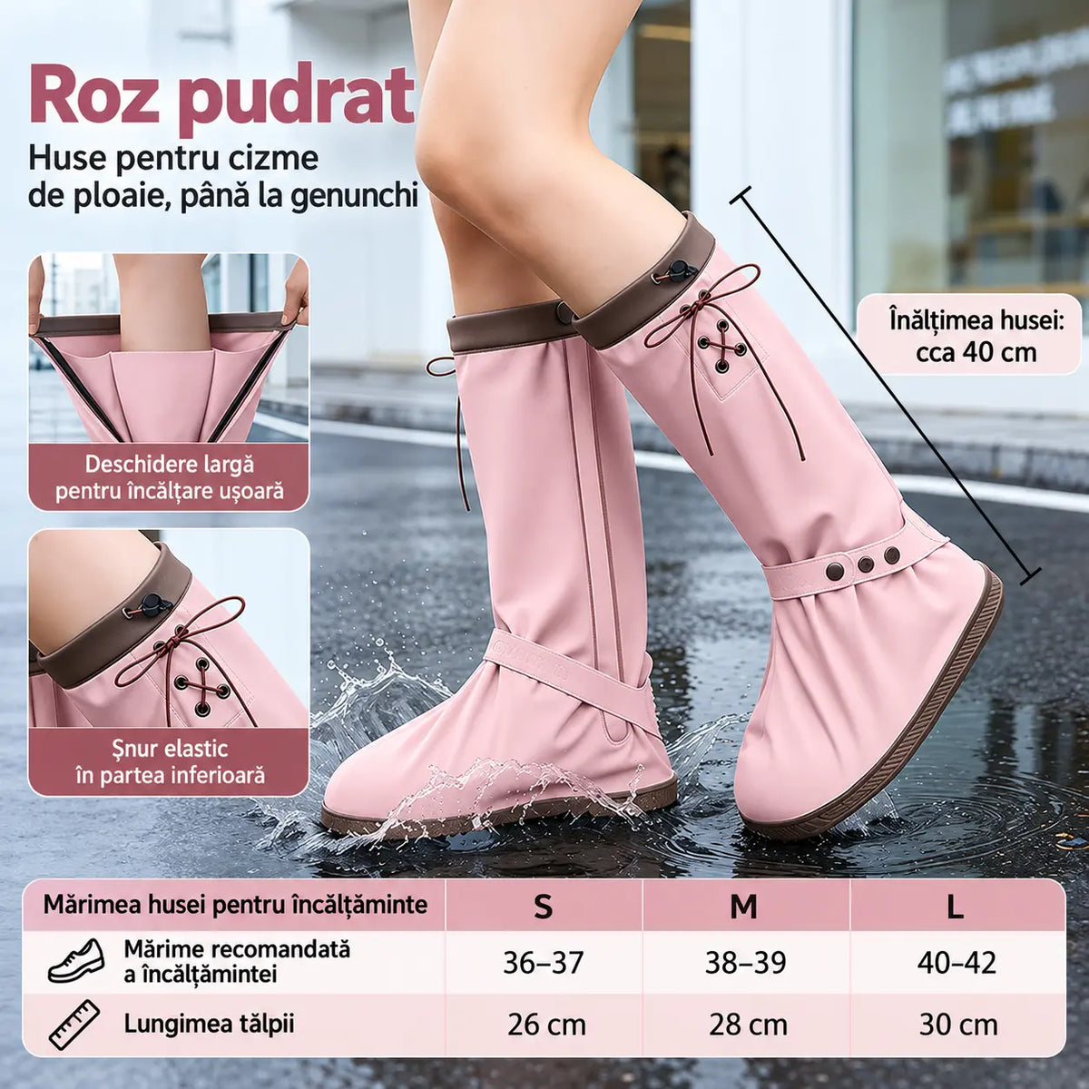 🔥🎁 Huse impermeabile și pliabile pentru încălțăminte, cu profil înalt: prevăzute cu talpă antiderapantă și sistem dublu de închidere, aceste protecții sunt concepute special pentru deplasările zilnice în aer liber și pentru ieșirile pe timp de ploaie.