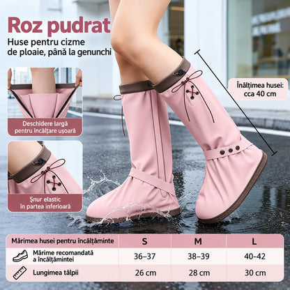 🔥🎁 Huse impermeabile și pliabile pentru încălțăminte, cu profil înalt: prevăzute cu talpă antiderapantă și sistem dublu de închidere, aceste protecții sunt concepute special pentru deplasările zilnice în aer liber și pentru ieșirile pe timp de ploaie.