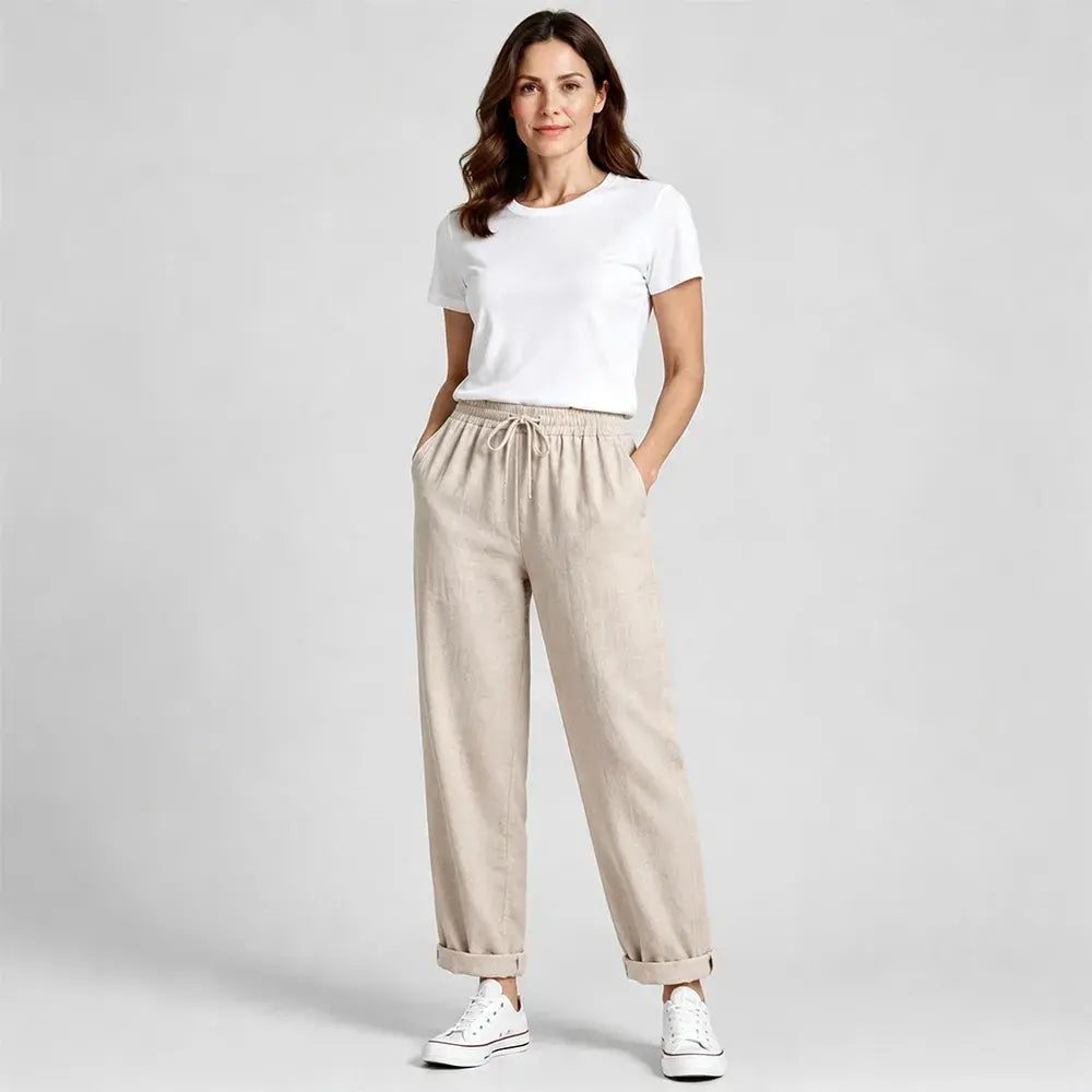 🛍️ Colecția Vară 2026: Pantaloni Lejeri Damen din In și Bumbac cu Buzunare 🌿 Material Respirabil & Croială Confortabilă | Talie Elastică cu Snur | 5 Culori, Mărimi S-5XL