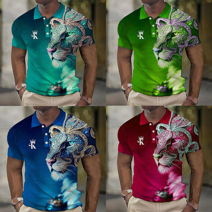 🔥【50% de descuento】【S-6XL】Polo para hombre con estampado de león en 3D