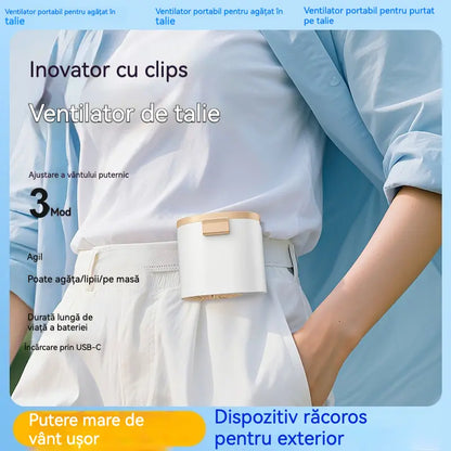 🔥【Cumpără 1 și Primești 1 GRATIS】🌀 Mini Ventilator Portabil de Mare Viteză, cu Prindere pe Talie/Curea – Ideal pentru Lucru în Aer Liber și Camping