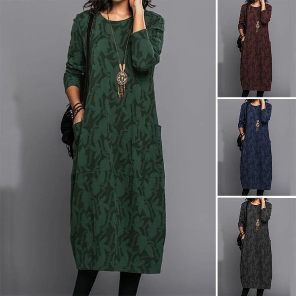 🔥Tallas S-3XL: ¡Especial de invierno! Vestido único con bolsillos y cuello redondo, elegante y con estilo.