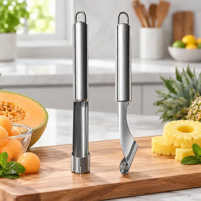 🍎 Set de 2 ustensile din oțel inoxidabil pentru îndepărtarea sâmburilor de fructe și a semințelor de ardei – rapid, precis și curat!