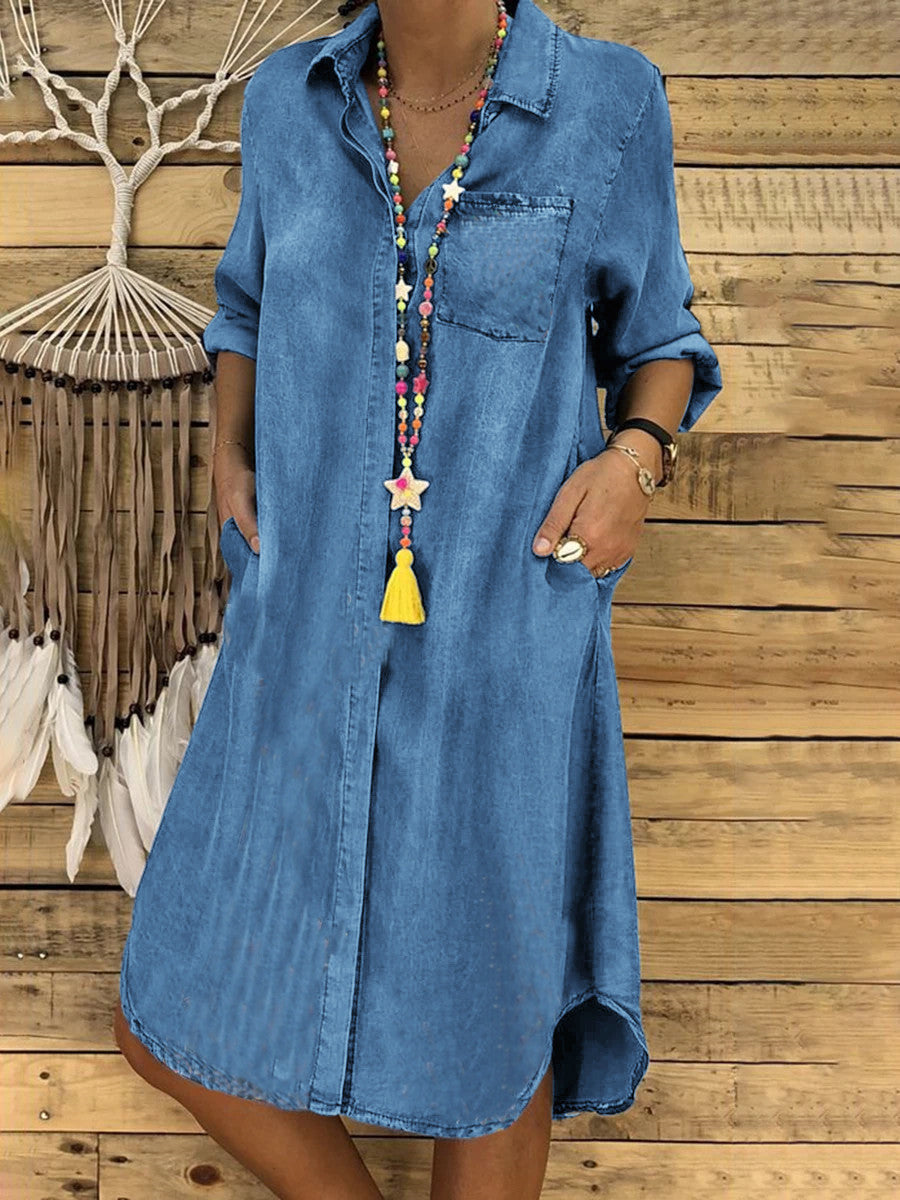 💖【Nowa promocja produktu】👗🌾2025 Lato Nowa przyjazna dla skóry miękka damska sukienka jeansowa Swobodna prosta sukienka