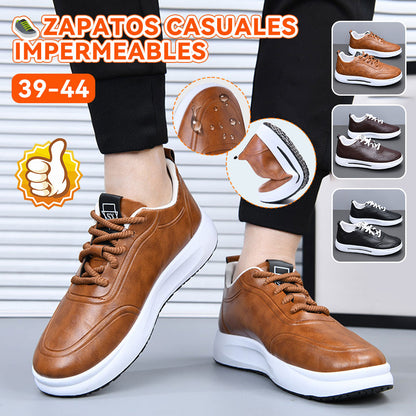 【39-44】Zapatos bajos de hombre en cuero PU impermeable con cordones y suela blanda