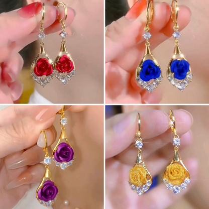 🌹✨【Kup 2, otrzymaj 2 gratis】Razkošni, elegantni uhani z vrtnico, okrašeni z diamanti