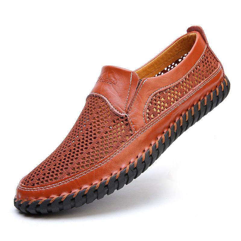 🔥【Promociones fuera de temporada】【38-48】👞Nuevos zapatos de malla de cuero para hombre para primavera y verano - talla grande - piel de vacuno auténtica, resistente al sudor y a los olores, transpirable y cómodo