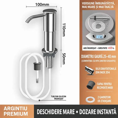 Dispenser Încorporabil de Săpun și Detergent pentru Chiuvetă Bucătărie, Din Oțel Inoxidabil Premium, Cu Tub Extensibil Direct în Sticlă și Bilă de Gravitație 304, Pompare Rapidă