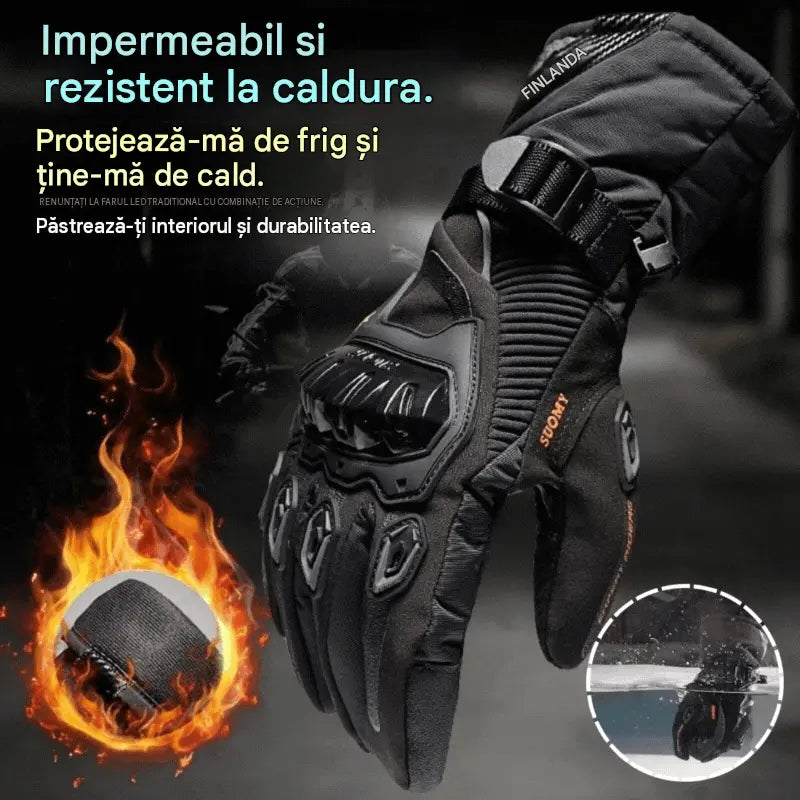 🔥🧤Mănuși pentru motocicletă și ciclism – impermeabile, călduroase și rezistente la vânt, cu protecție la impact, manșetă lungă și funcție touch screen