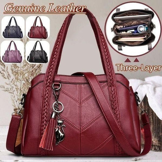 👜💟【50% ZNIŻKI】Torba z miękkiej skóry, torebka, duża pojemność, trzy przegrody, wodoodporna i odporna na zarysowania