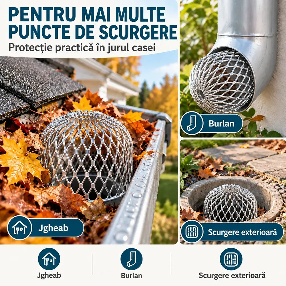 🍂 Set 10 Bucăți Protecție Anti-Înfundare pentru Jgheaburi și Burlane · Din Aliaj de Aluminiu · Formă Ajustabilă · Instalare Simplă Fără Unelte!
