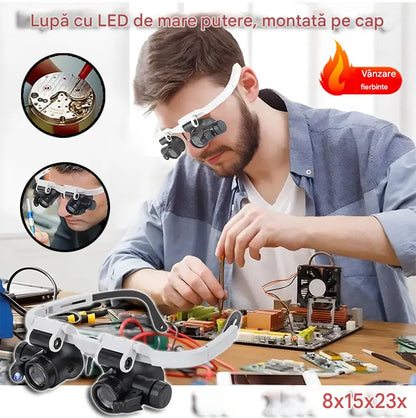 🔍 Lupe cu puteri de mărire de 8x, 15x și 23x și iluminare LED. Potrivite pentru lucrul cu instrumente mecanice, repararea ceasurilor, gravură și evaluarea bijuteriilor antice.