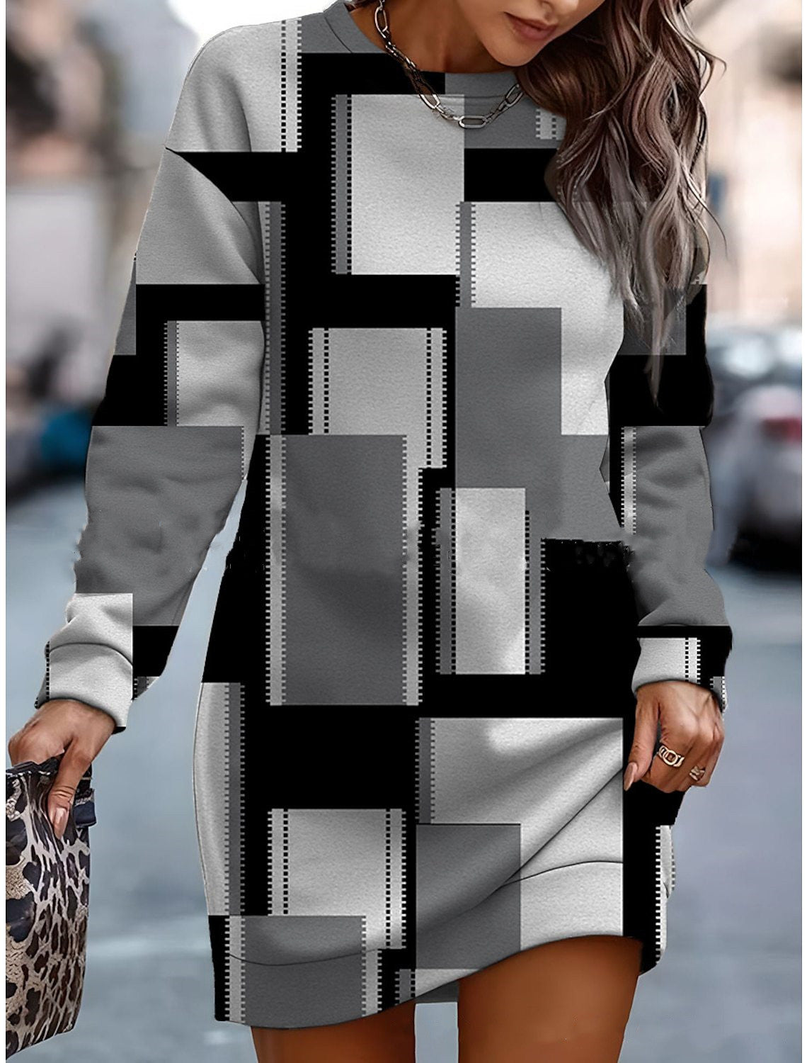 🔥🔥👗Nuevo vestido suéter de cuello redondo para otoño e invierno 2026 con estampado colorido