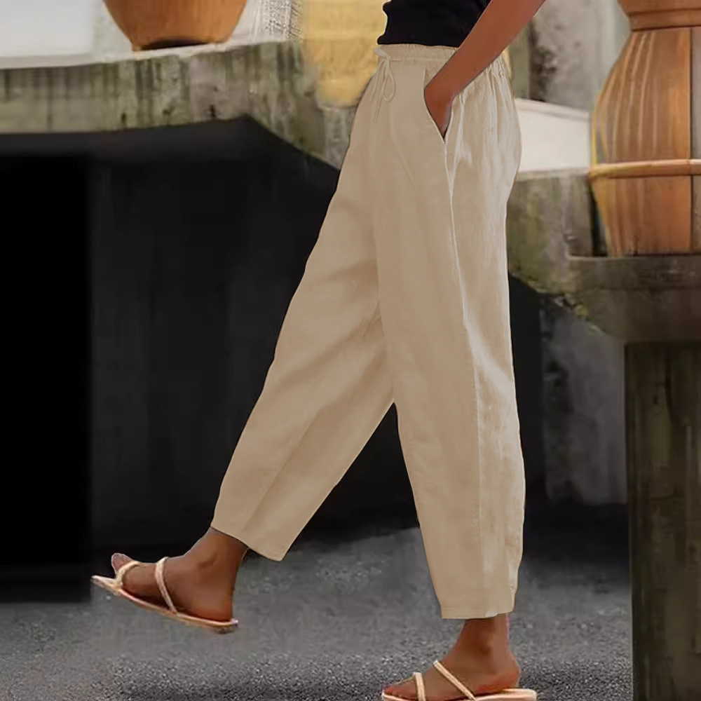 😍💕50% Reducere💕【40–120 kg】Pantaloni casual din bumbac și in pentru femei ✅️Ramburs la livrare