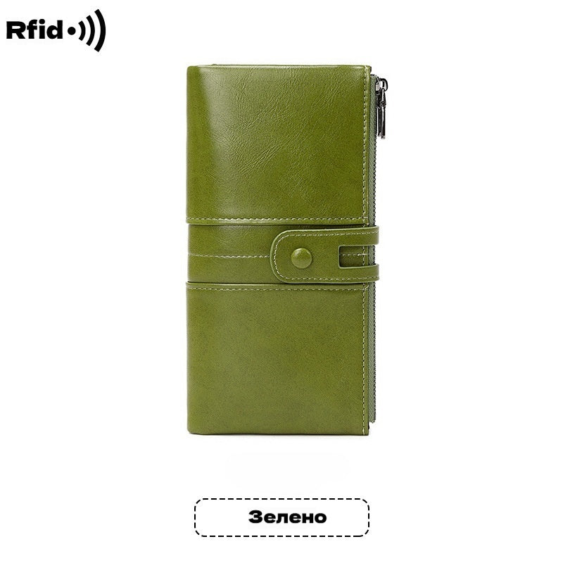 💼Wielofunkcyjny portfel, ręcznie wykonany ze skóry, szczotka antykradzieżowa, podwójny zamek błyskawiczny