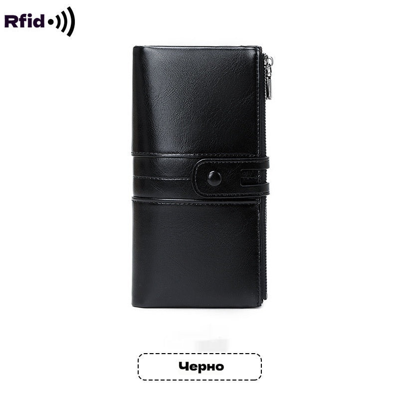 💼Wielofunkcyjny portfel, ręcznie wykonany ze skóry, szczotka antykradzieżowa, podwójny zamek błyskawiczny