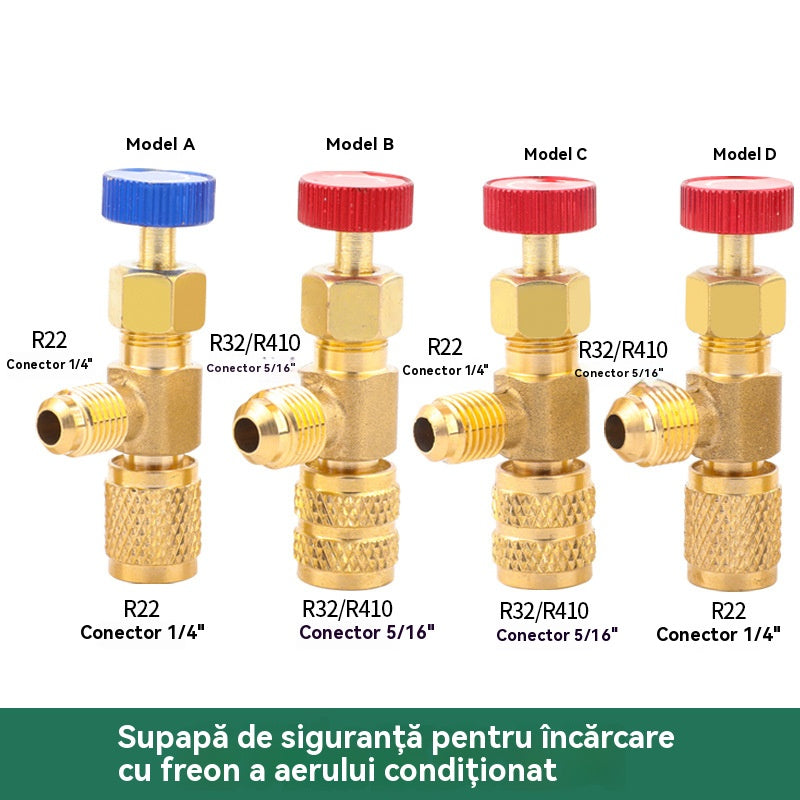 🔥🔥【Set de 4 】 supape de siguranță pentru agent frigorific, conectori adaptor R22/R410A, fitinguri din alamă fără alimentare electrică, cu control Pornit/Oprit, pentru încărcarea și întreținerea sistemelor HVAC.