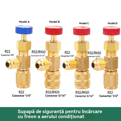 🔥🔥【Set de 4 】 supape de siguranță pentru agent frigorific, conectori adaptor R22/R410A, fitinguri din alamă fără alimentare electrică, cu control Pornit/Oprit, pentru încărcarea și întreținerea sistemelor HVAC.