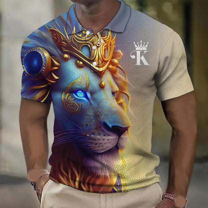 🔥【50% de descuento】【S-6XL】Polo para hombre con estampado de león en 3D