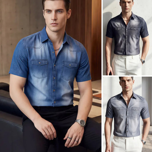 👕Новата мъжка дънкова риза slim fit 2026, с първокласно пране и износено покритие!