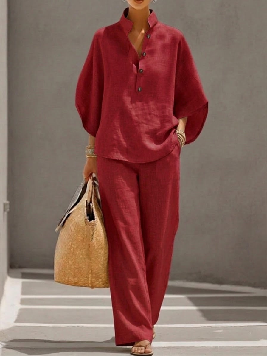 【S-5XL】Set de pantaloni cu mâneci tip liliac și croială largă din in