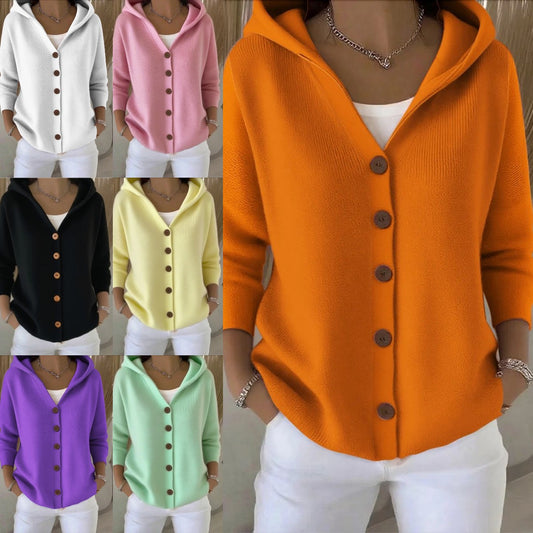 🔥【Gorąca wyprzedaż】Nowy kardigan z kapturem z dzianiny w jednolitym kolorze na jesień i zimę 2025