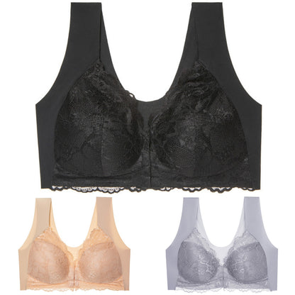 ✨【Set din 3 piese】Sutien sexy pentru mărimi mari, fără armătură, cu închidere în față și un design superb la spate.