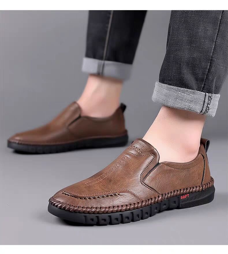 👞【39-44】2025 nowe męskie oryginalne skórzane buty casualowe miękka podeszwa antypoślizgowe oddychające skórzane buty-3981071