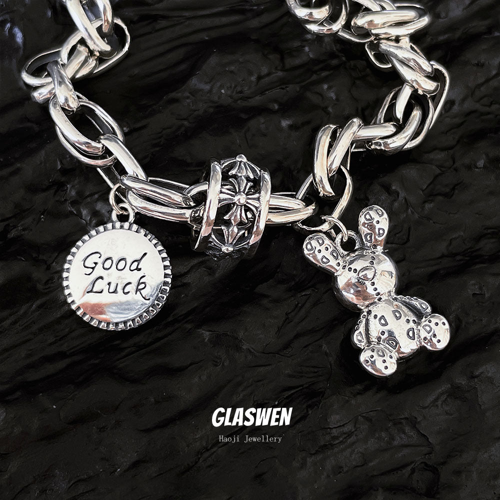 🔥【35% de descuento en 2 artículos】🧸Lucky Muppet Bear Simple Elegante Retro Cadena Gruesa Pulsera de Plata