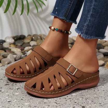 👡 Saboți de Vară din Piele Naturală de Vacă – Design Decupat cu Velcro, Talpă Anatomică Anti-Oboseală, 5 Culori, Mărimi 36-43! ☀️✨