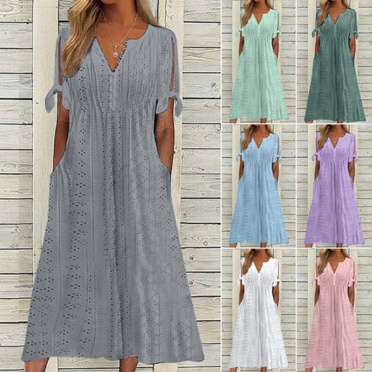【🏆Najlepiej sprzedające się produkty】👗 Prosta i delikatna sukienka w jednolitym kolorze