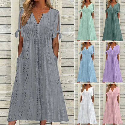 【🏆Cele mai bine vândute produse】👗 Rochie simplă și delicată, de culoare uni