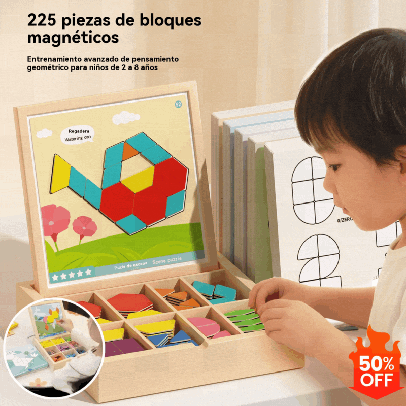 👶🌈🧩【128 elementów】🔥Magnetyczna drewniana układanka Tangram, trening mózgu i zabawka edukacyjna dla dzieci, stymuluje myślenie