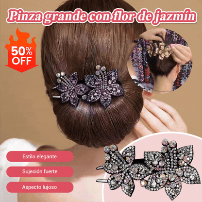 ✨【Compra 2 y llévate 2 gratis】Pinza para el pelo con doble flor de diamantes de imitación