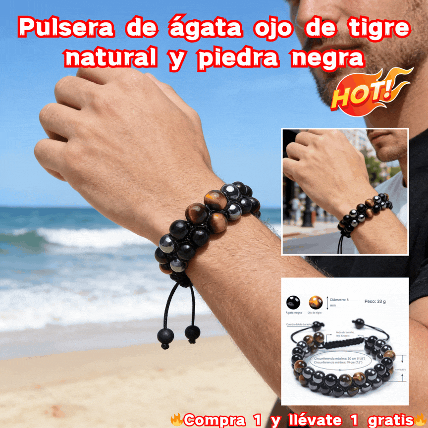 📿🎁Pulsera de piedra preciosa natural de ojo de tigre, obsidiana y hematita, trenzada y ajustable.