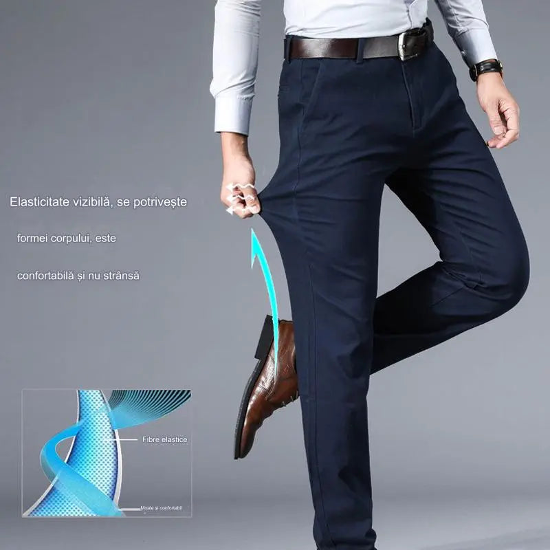 Pantaloni casual de afaceri subțiri pentru bărbați de primăvară și vară Pantaloni elastici din mătase de gheață, drepti, largi, fără călcat