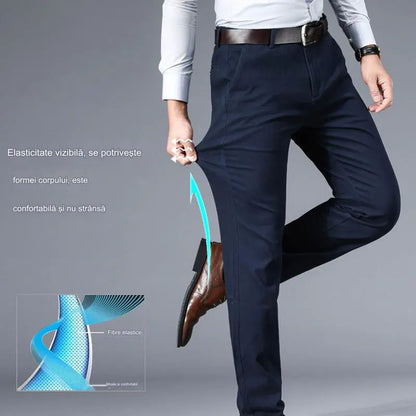 Pantaloni casual de afaceri subțiri pentru bărbați de primăvară și vară Pantaloni elastici din mătase de gheață, drepti, largi, fără călcat