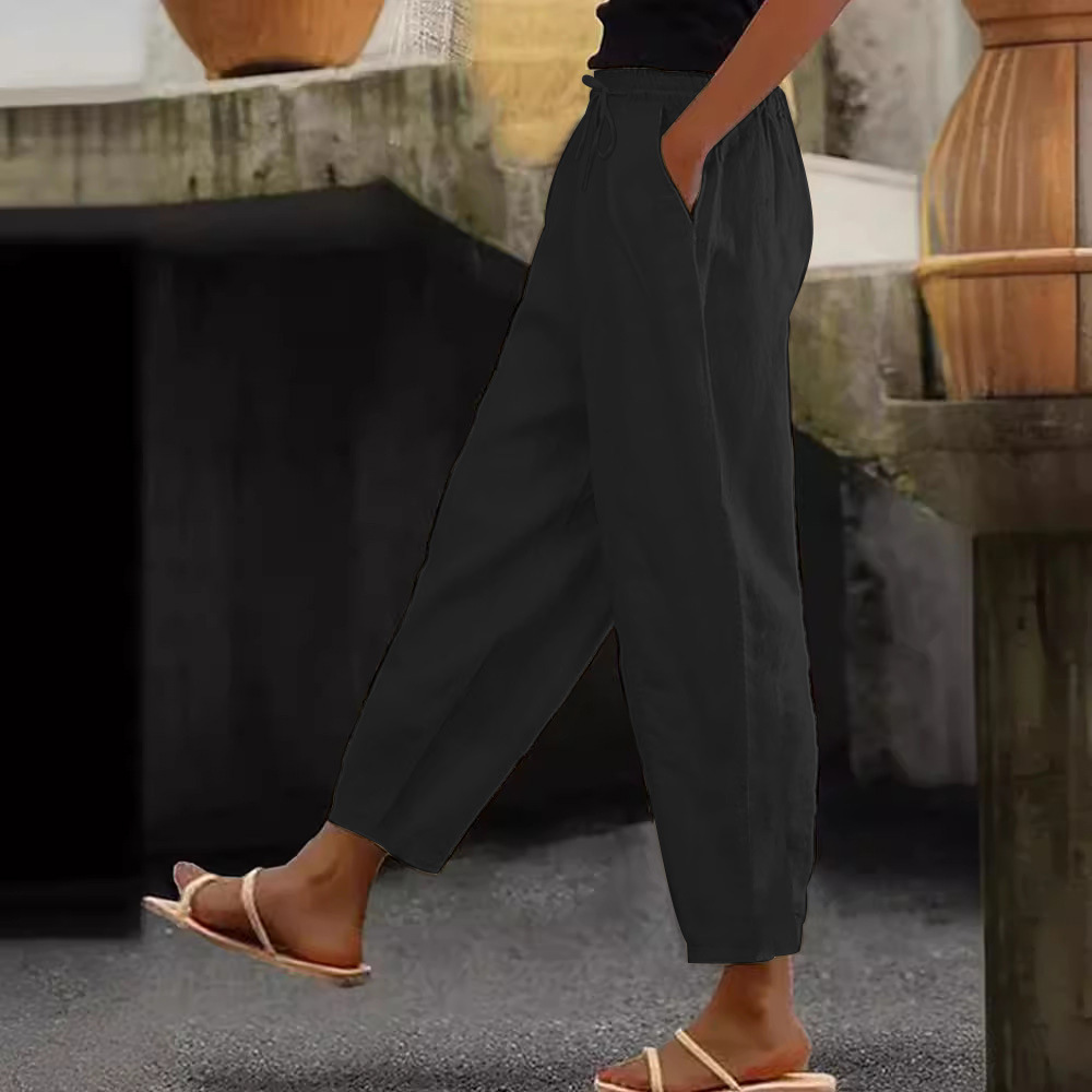 😍💕50% Reducere💕【40–120 kg】Pantaloni casual din bumbac și in pentru femei ✅️Ramburs la livrare