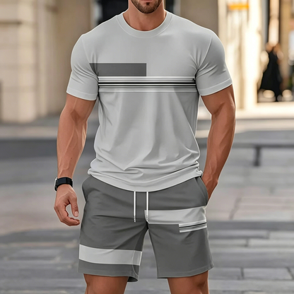 ✨【Plata la livrare】Set sport de vară pentru bărbați, format din 2 piese - tricou confortabil cu mânecă scurtă și pantaloni scurți pentru purtare zilnică și relaxare acasă.