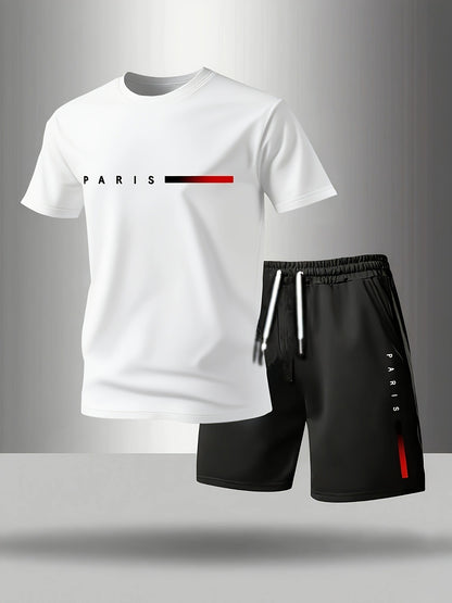 ✨【Plata la livrare】Set sport de vară pentru bărbați, format din 2 piese - tricou confortabil cu mânecă scurtă și pantaloni scurți pentru purtare zilnică și relaxare acasă