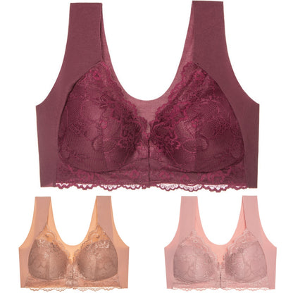 ✨【Set din 3 piese】Sutien sexy pentru mărimi mari, fără armătură, cu închidere în față și un design superb la spate.