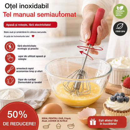 🥳Cumpără 1 🥳Cumpără 1 Primești 1 Gratuit💪 🥚Tel manual semiautomat: se rotește prin simpla apăsare, fără electricitate. Bate ouăle și frișca rapid și ușor!