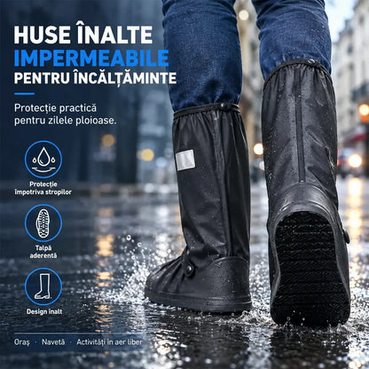 ☔ Protecție Supremă împotriva Ploii! Huse Înalte Impermeabile pentru Încălțăminte (Inălțime 40 cm)! Talpă Anti-Alunecare Grosă · PVC Rezistent · Disponibil pe Negru și Transparent!
