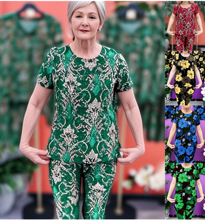 🔥【Top + Pantaloni】【S-4XL】😍Costum subțire din două piese, elegant, casual, din mătase glacială