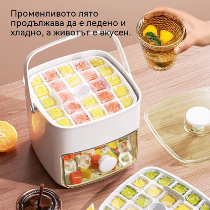 💞№1 в продажбите! 💥🥤🧊 50% отстъпка! Ледогенератор с функция за съхранение на лед: прави 48 кубчета лед наведнъж, капак против протичане 🏖️✅