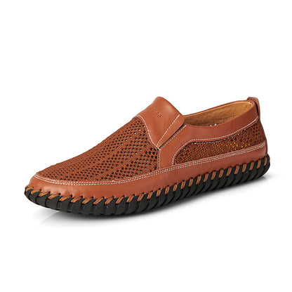 🔥【Promociones fuera de temporada】【38-48】👞Nuevos zapatos de malla de cuero para hombre para primavera y verano - talla grande - piel de vacuno auténtica, resistente al sudor y a los olores, transpirable y cómodo